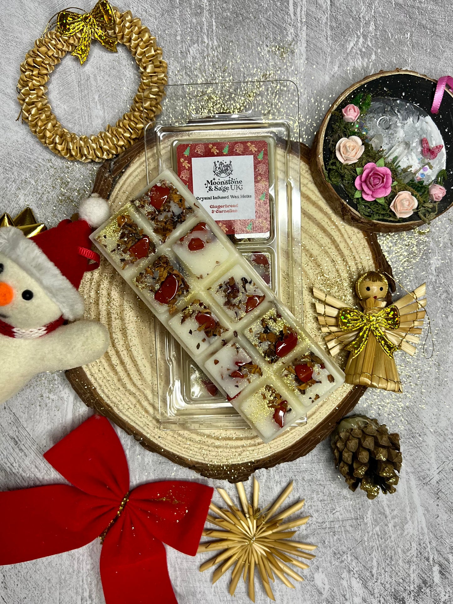 GINGERBREAD Crystal Infused Wax Melt Snap Bar with Carnelian Chips.
